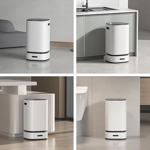 ELPHECO Stainless Steel Trash Can 4 Gallon Self-Bagging Automatic Garbage Can Self-Sealing Wastebasket 15 Liter Trash Bin Large Touchless Metal Trash Can for Home Hotel Office White