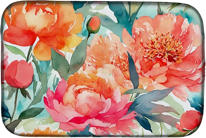 Caroline's Treasures DAC1596DDM Peonies in Watercolor Dish Drying Mat Absorbent Dish Drying Mat Pad for Kitchen Counter Dish Drainer Mat for Countertop 14 x 21 Multicolor
