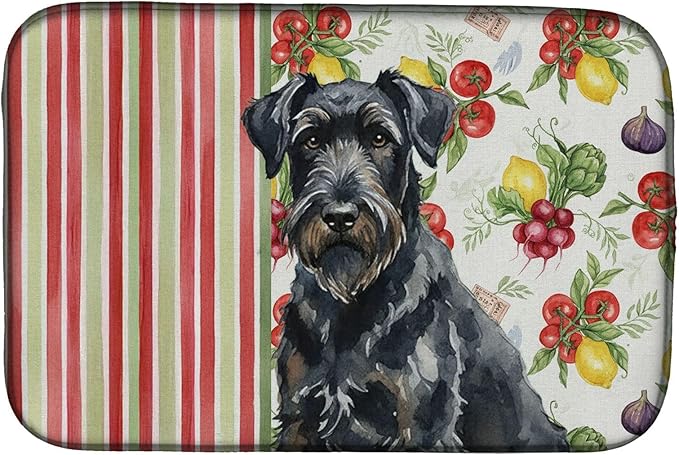 Caroline's Treasures Black Russian Terrier Vegetables Dish Drying Mat Absorbent Dish Drying Mat Pad for Kitchen Counter Dish Drainer Mat for Countertop 14 x 21 Multicolor