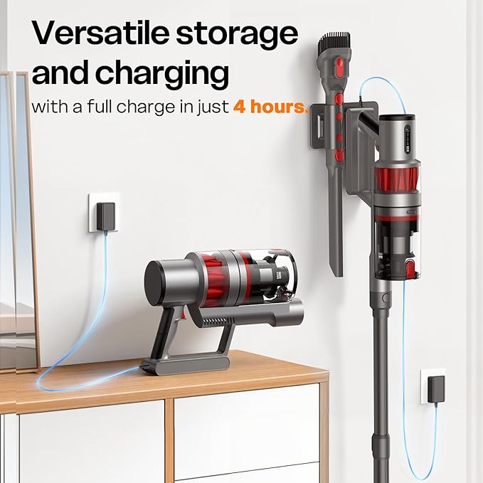 Cordless Vacuum Cleaner 600W/50KPA Stick Vacuum with Rechargeable Design Up to 60 Minutes Powerful Suction Lightweight Vacuum Cleaner for Home/Pet Hair/Carpet/Hard Floor Grey