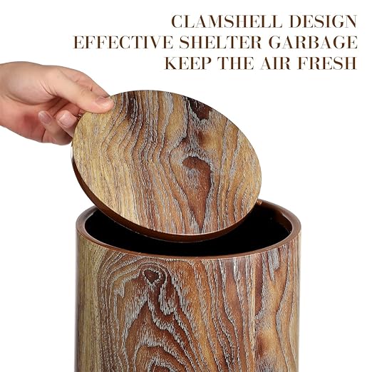 BESTOYARD Imitation Wood Grain Trash can with Lid - 12L Large Capacity Wastebasket for Home Office and Hotels for Living Room and Bedroom
