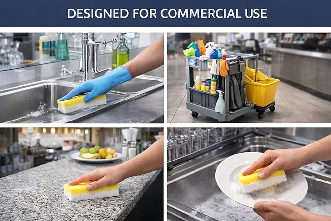 Full Size Dual-Sided Cleaning Sponges – 40 Count - Yellow Foam &amp White Non-Scratch Scrub Pad – Individually Wrapped Commercial Dish &amp Surface Sponges for Kitchen Restaurant &amp Janitorial U