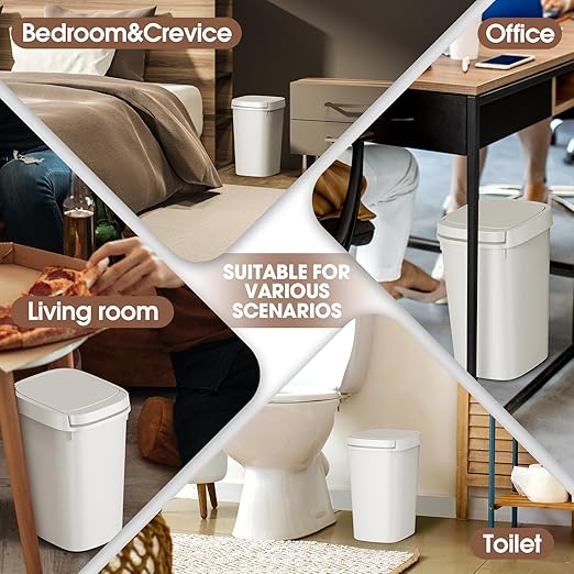 CEROELDA 3 Pack Bathroom Trash Can with Lid 10L/2.6 Gal Small Garbage Can with Press Top Lid Slim Plastic Waste Basket for Toilet Office Bedroom (Muti 1)