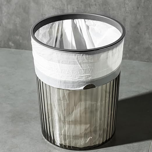 Clear Trash Can Garbage Bin Round Shape Clear Waste Basket Large Capacity Garbage Container with Top Rings for Bathroom Kitchen Dorm (Black)