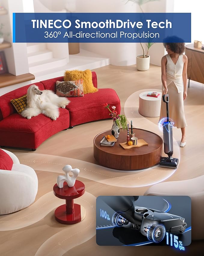 Tineco Floor One S9 Artist Pro Wet Dry Vacuum Cleaner 22kPa Suction 360° SmoothDrive Anti-Tangle Design 185°F Flashdry 75 Min Runtime Dual-Edge Cleaning 180° Lay-Flat