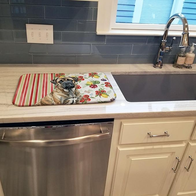 Caroline's Treasures Brindle Mastiff Vegetables Dish Drying Mat Absorbent Dish Drying Mat Pad for Kitchen Counter Dish Drainer Mat for Countertop 14 x 21 Multicolor
