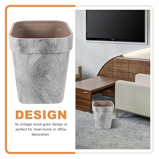 Wood Grain Trash Can Container 14L Large Square Thickened Upgrade Solid Wood Living Room Garbage Bin Decorative Wastebasket for Bedroom and Kitchen Use