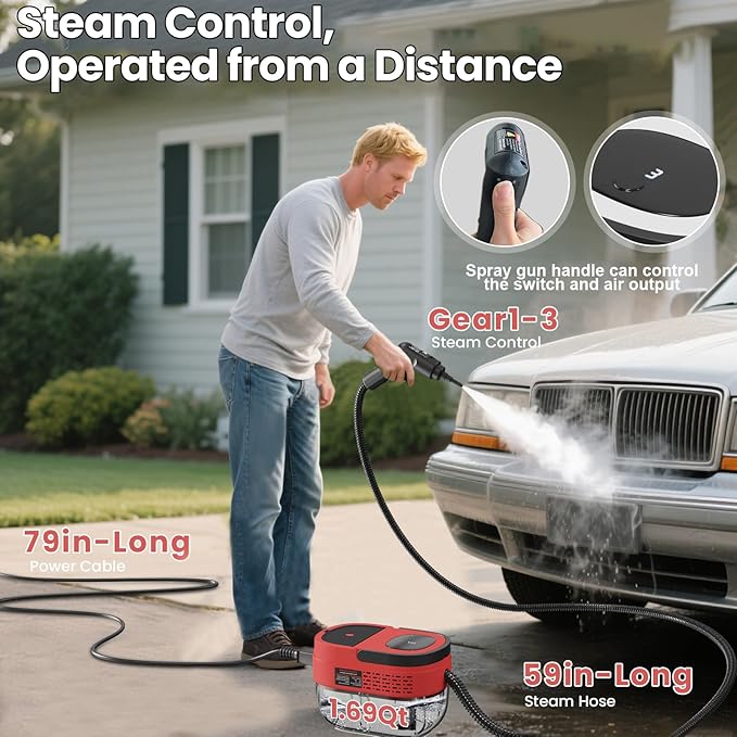 Handheld Steam Cleaner for Home 2500W High Pressure Steam Cleaner for Car Detailing 3 Steam Levels 1600Ml Tank High Heat Steamer for Bed Bugs Couch Furniture Kitchen Bathroom Floors