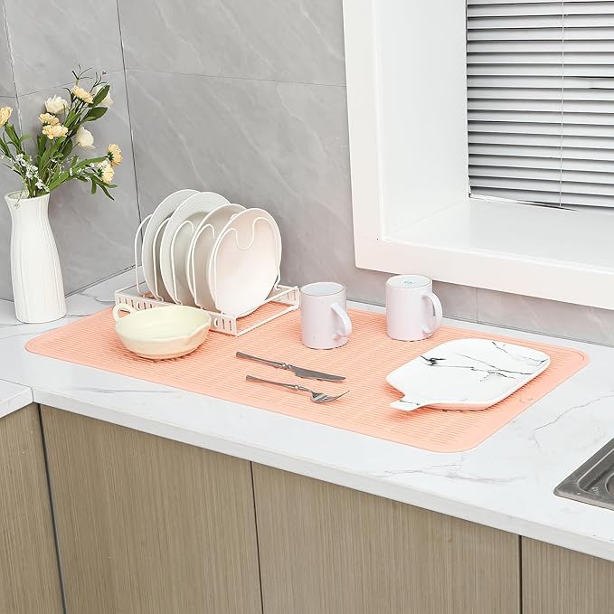 MicoYang Silicone Dish Drying Mat for Multiple UsageEasy cleanEco-friendlyHeat-resistant Silicone Mat for Kitchen Counter or SinkRefrigerator or Drawer Liner Pink 5XL 36inches x 18inches