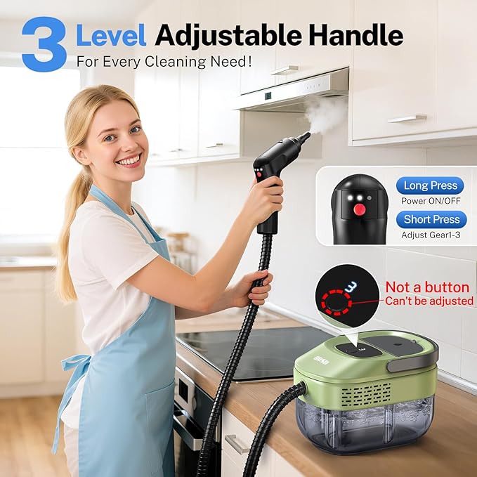 ODSD Steam Cleaner for Home &amp Car 3-Level Adjustable Steamer for Cleaning 15s Heat-Up &amp 1.6L Large Tank Handheld Steam Cleaner for Car Detailing Home Tile Grout Furniture with 15pcs Acc