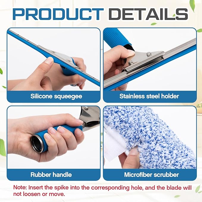2 Set 14 Pcs Window Cleaning Kit Include 3 Gallon Cleaning Bucket Silicone Squeegee Microfiber Scrubber Cloth All-in-one Window Washing Tools Supplies for Commercial Household Use