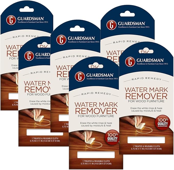 Guardsman Water Mark Remover Cloth - Erase White Rings &amp Haze Caused by Moisture and Heat - Reusable - 405200 Pack of 6