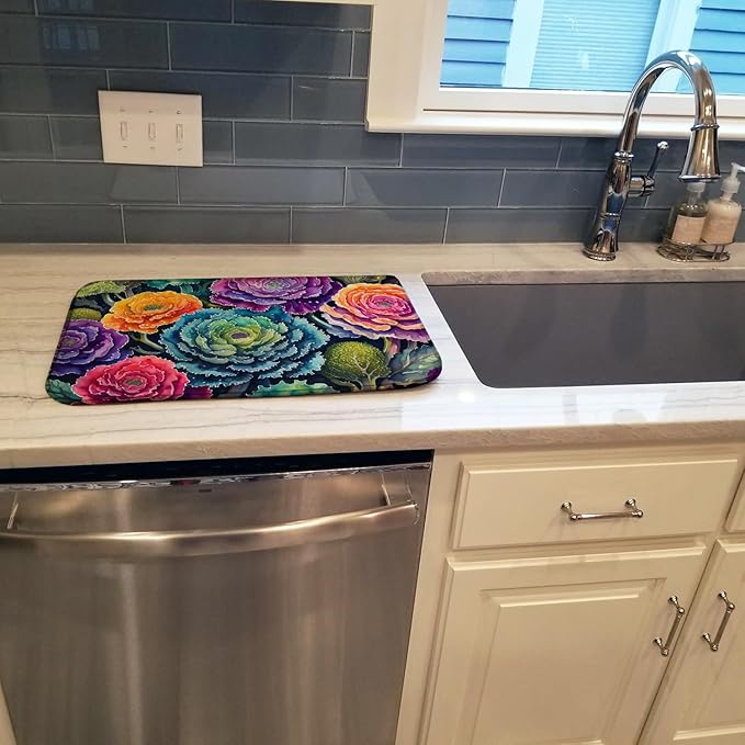 Caroline's Treasures DAC1449DDM Ornamental Kale in Color Dish Drying Mat Absorbent Dish Drying Mat Pad for Kitchen Counter Dish Drainer Mat for Countertop 14 x 21 Multicolor