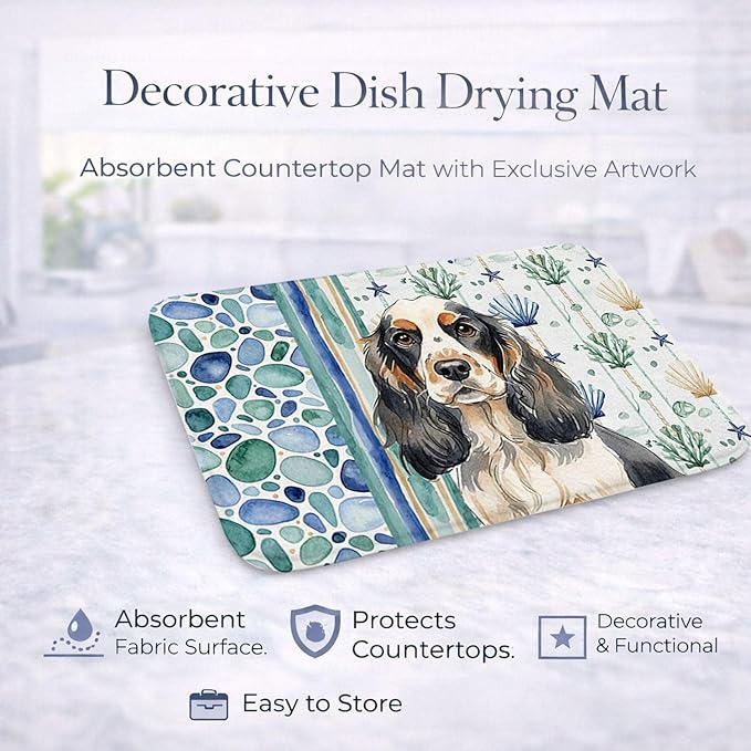 Caroline's Treasures Parti Cocker Spaniel Coastal Sea Glass Dish Drying Mat Absorbent Dish Drying Mat Pad for Kitchen Counter Dish Drainer Mat for Countertop 14 x 21 Multicolor