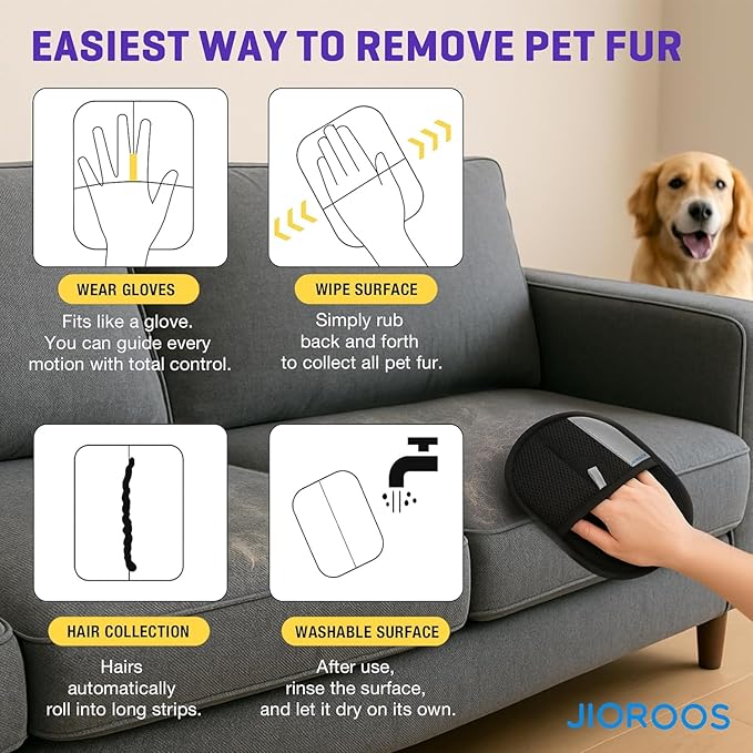 Pet Hair Removal Glove for Cats &amp Dogs Upgraded Electrostatic Reusable Pet Hair Remover Tool Magic Fur Removal Mitt for Laundry Couch Carpet Car Seat Pet Grooming Gloves (2)