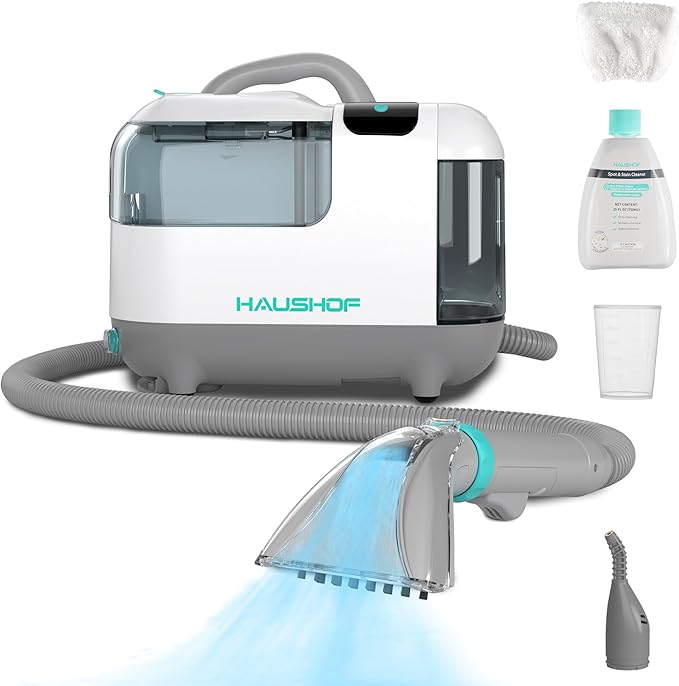HAUSHOF Steam Portable Carpet and Upholstery Cleaner Deep Couch Cleaner Machine with 3 Powerful Cleaning Modes for Pet Stains Sofa Rug Mattress Car Seat and Curtain Spot &amp Stain Cleaner Incl