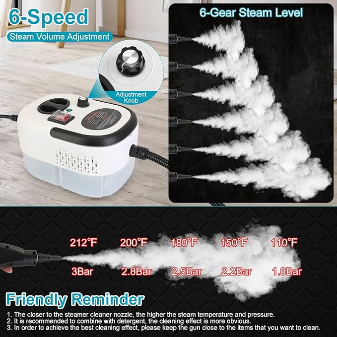 Handheld Steam Cleaner 1.2L Tank &amp 2500W 15-Second Fast Heat for Multi-Surface Cleaning: Kitchen Grease Bathroom Grime Auto Detailing