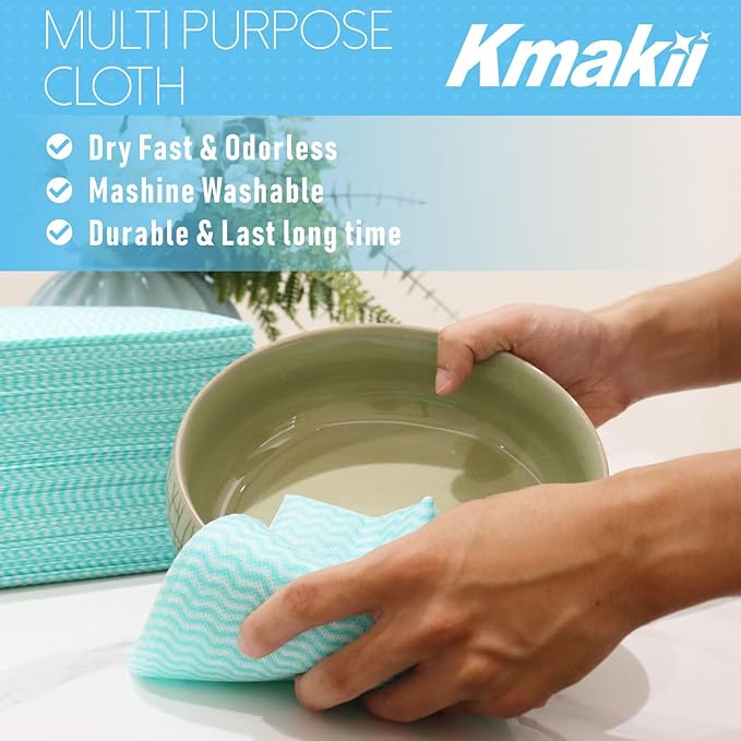 KMAKII Handi Wipe Reusable Cloths - Multi-Purpose Disposable Dish Cloths and Towels Ultra Absorbent Fast-Dry Durable Cleaning Wipes for Kitchen and Home Green 11.8 x 21 inches Pack of 80