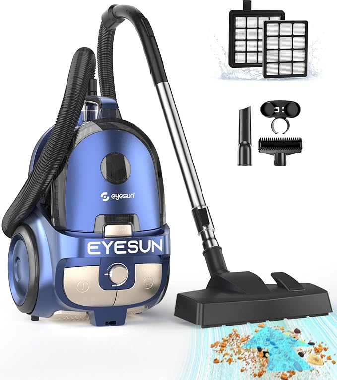 Bagless Canister Vacuum Cleaner1600W Powerful High-Suction Bagless Canister Vac with 4.5QT Dust CupPop-N-Go BrushHEPA FilterDual Motors&amp4 Cleaning ToolsPerfect for Low-Pile Carpets&ampHard F