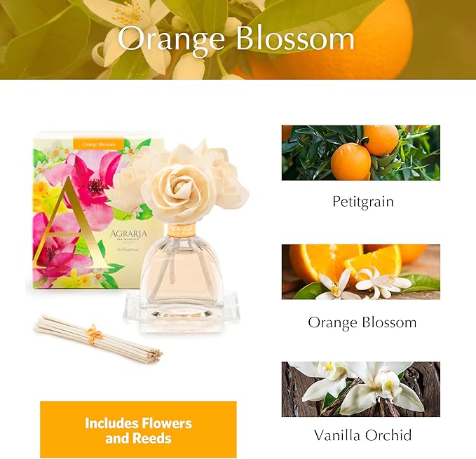 Agraria AirEssence Flower and Reed Diffuser Set Hand Crafted Sola Flower Botanical Home Fragrance Diffuser Home Decor for Living Room Bedroom and More