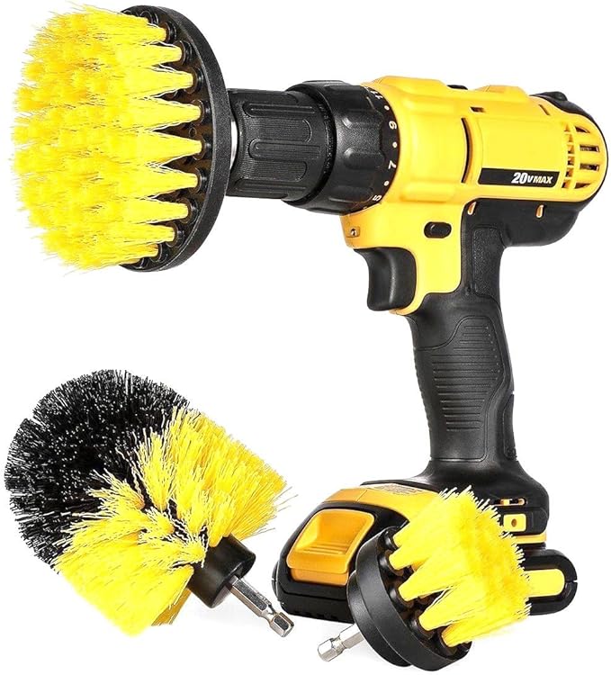 3Pcs Tile Grout Power Scrubber Cleaning Drill Brush Set Tub Cleaner Combo Yellow