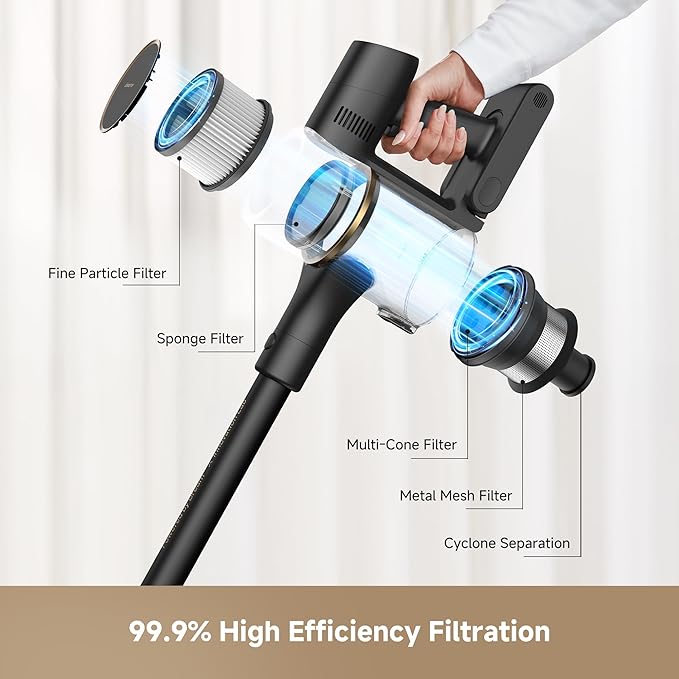 DREAME Cordless Stick Vacuum R20 Pure 150AW Powerful Suction Celeste LED Illumination Anti-Tangle Hard Floor &amp Carpet Cleaning Up to 90Min Runtime LED Screen Lightweight Versatile Attachme