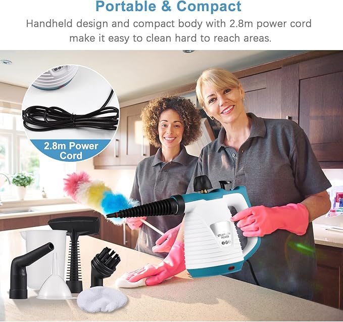 Handheld Steam Cleaner 1050W High Temperature Pressurized Steam Cleaning Tool with 9PCS Accessory Portable Multifunction Steamer for Kitchen Sofa Bathroom Car Window