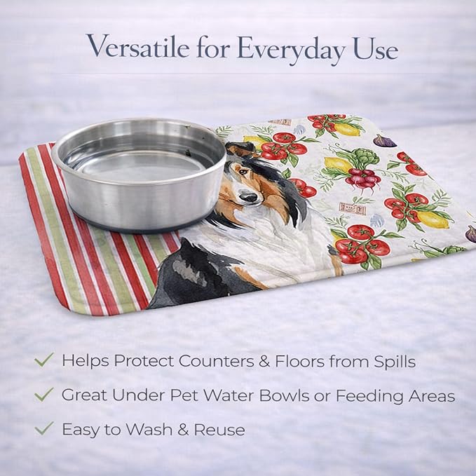 Caroline's Treasures Tricolor Collie Vegetables Dish Drying Mat Absorbent Dish Drying Mat Pad for Kitchen Counter Dish Drainer Mat for Countertop 14 x 21 Multicolor