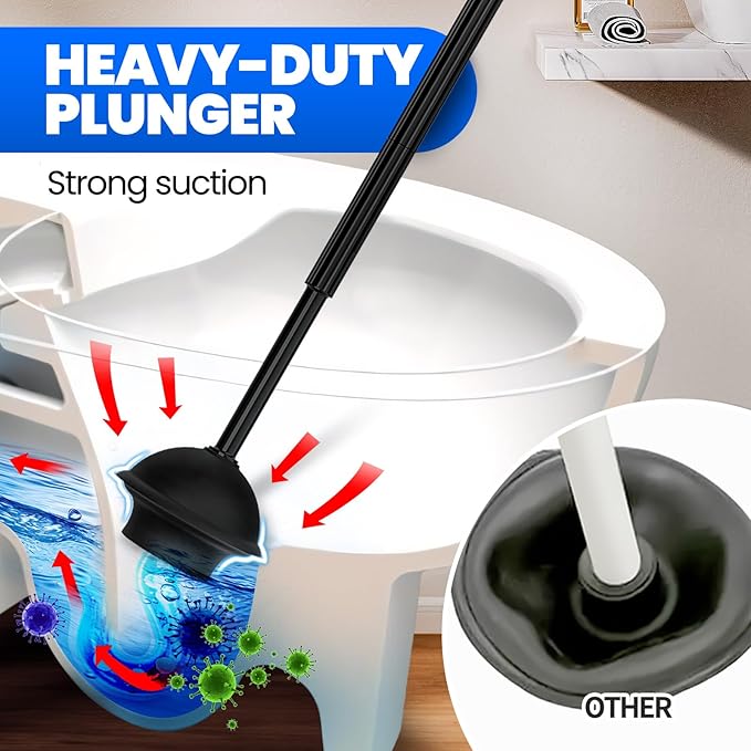 2Pack 2 in 1 Toilet Brush and Plunger Set Extended Handle PlungerToilet Bowl Brush Plunger SetBathroom Cleaning ToolsCleaning BrushToilet Brush Plunger Combo(Bright Black)