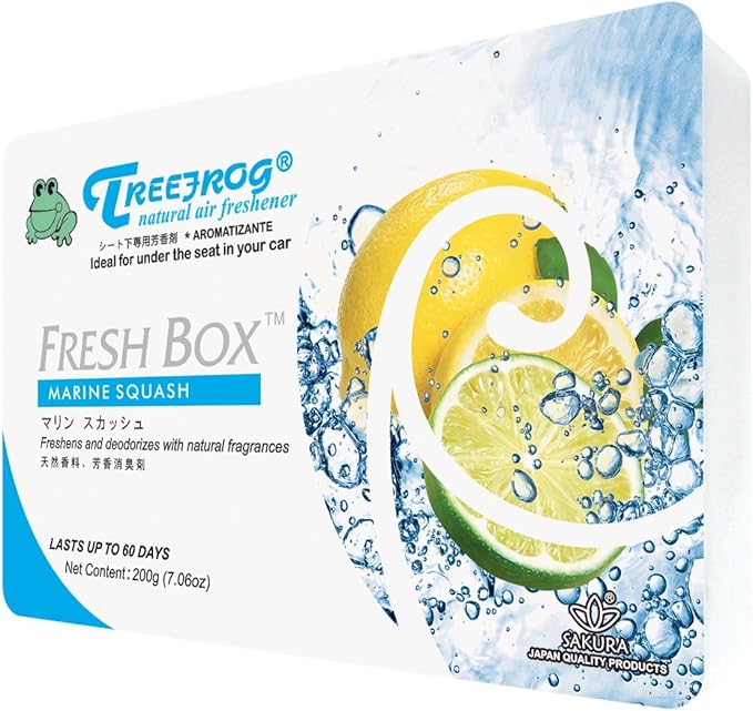 Treefrog Fresh Box (aka Xtreme Fresh) 6 Pack Assorted Scent Car Air Freshener (Apple Squash Lemon New Car Marine White Peach Black Squash Scents)
