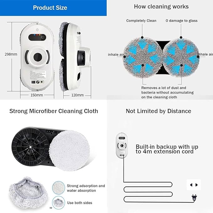 Window Cleaner Robot Two-Way Water Spray Smart Window Cleaner with 6000pa Strong Suction Glass Cleaning Automatic System &amp 3 Cleaning Modes for Windows/Tiles/Glass Door