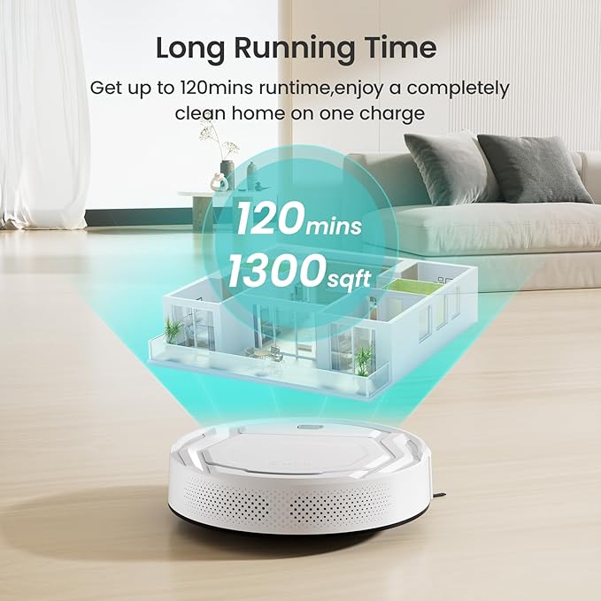 Lefant Robot Vacuum Cleaner Strong Suction 120 Mins Runtime Slim Low Noise Automatic Self-Charging Wi-Fi/App/Alexa Control Ideal for Pet Hair Hard Floor and Daily Cleaning M210