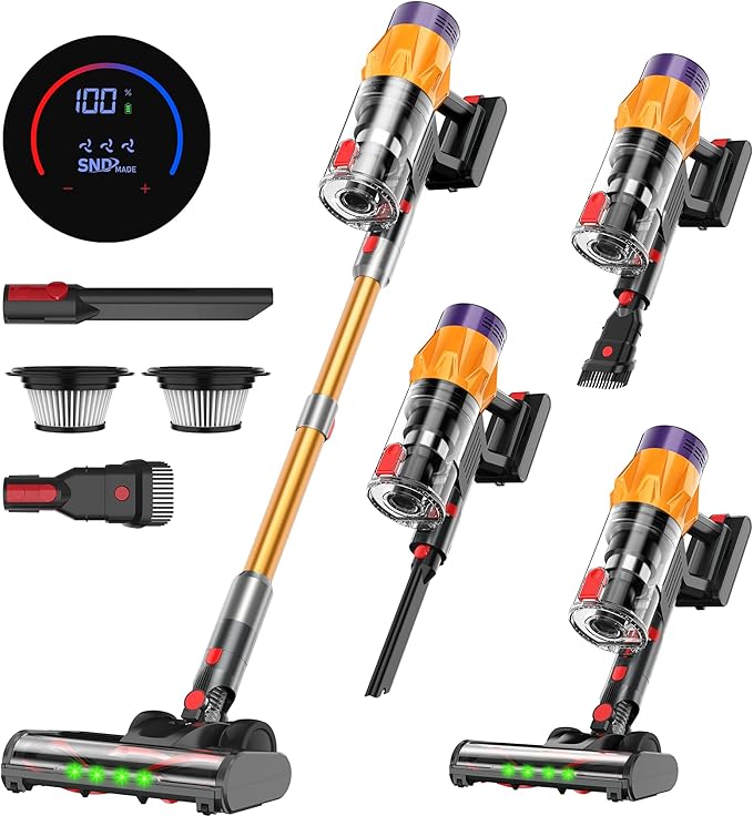 Cordless Vacuum Cleaner w/LED Display 550W Self-Standing Cordless Stick Vacuum Cleaner for Home Removable Battery/Lightweight/Rechargeable Pet Vacuum Cordless for Pet Hair/Hardwood Floor/Carpet