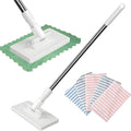 Snap Grip Mini Mop Zero Touch Mini Mops Lazy Mops with Locking Head &amp 5 Reusable Cloths Wash-Free Mini Mop for Dry and Wet Use Long Handle Stick for Multi-Surface Cleaning (White)