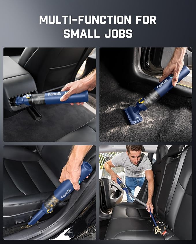 Fanttik Slim V8 APEX Car Vacuum 4-in-1 Portable Mini Cordless Vacuum with 19000pa Suction Power Type-C Charge 2 Suction Modes Handheld Vacuum for Small Jobs Car Office Desk Keyboards (Blue)