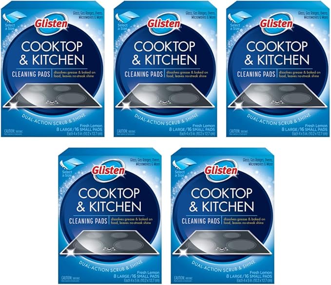 Glisten GC0608T Cooktop &amp Kitchen Cleaning 8 Large/16 Small Pads Per Box 5 Pack