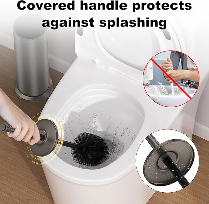 Pewter Toilet Brush and HolderExtra Long Handled Toilet Brush for BathroomStainless Steel Heavy Duty Toilet Bowl BrushRemovable Inner BowlDeep Cleaning Dense Bristles Cleaner Brush -Space Saving