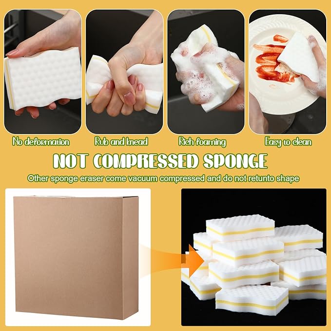 Magic Extra Durable Sponge Eraser 3 Layer Density Cleaning Pads in Bulk Thick More Lasting Sponge Eraser for Bathroom Kitchen Floor Bathtub Toilet Cleaner