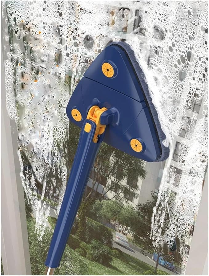 Extended Triangle Mop 360 Twist Squeeze Wringing XType Window Glass Toilet Bathrrom Floor Household Cleaning Ceiling Dusting(Yellow)