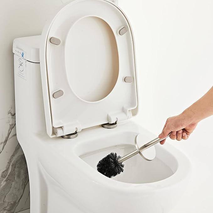 Brushed Nickel Toilet Brush and Holder Set - Stainless Steel Toilet Bowl Scrubber with Replaceable Head &amp Splash Guard