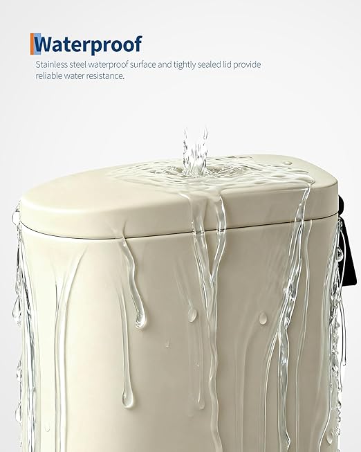 GarveeHome 2.6 Gallon Bathroom Trash Can Space-Saving Slim Stainless Steel Step-On Garbage Bin with Soft Close Lid Removable Inner Bucket for Bathroom &amp Bedroom Sand Beige