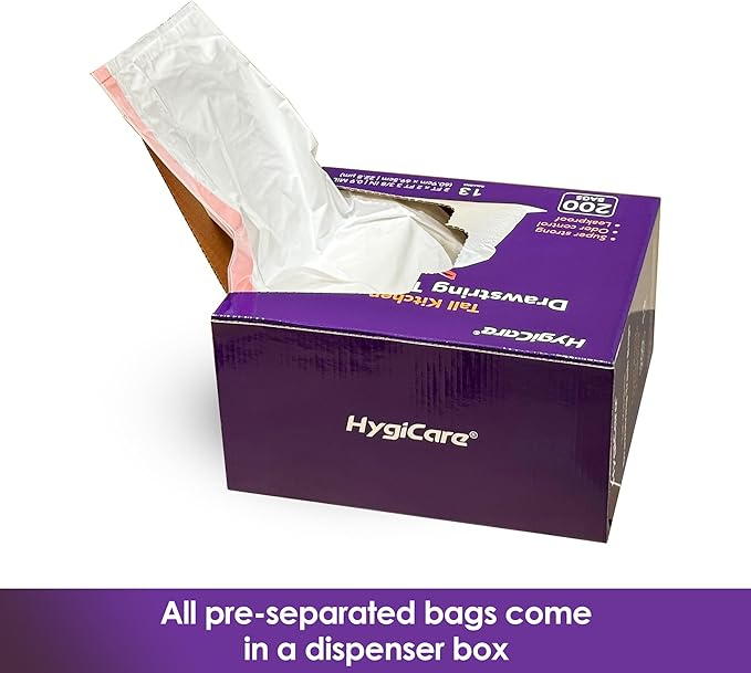 13 Gallon Tall Kitchen Trash Bags Lavender Scented 200 Count Drawstring Garbage Bags Pre-Separated Odor Control Ultra Strong Leakproof Sturdy White
