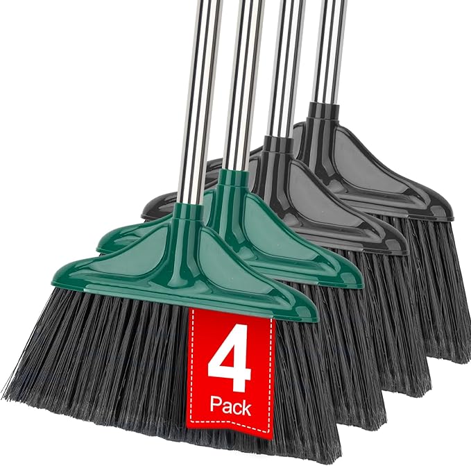 4 PCS Heavy Duty Broom Outdoor/Indoor Commercial Broom with 61 Long HandlePerfect for Home Garage Kitchen Office Lobby Room FloorBlack and Green