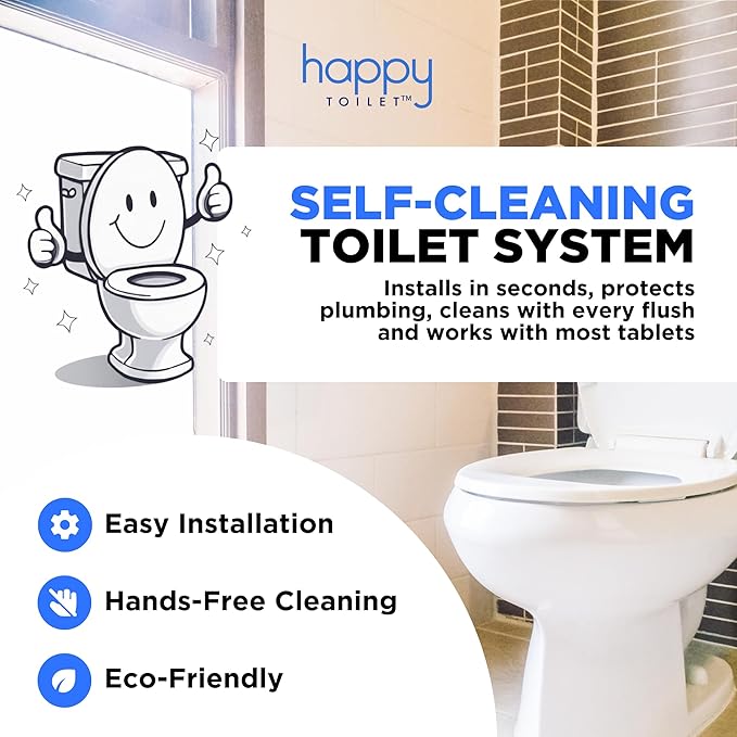 Happy Toilet Cleaner - 2 Automatic Toilet Bowl Cleaner Toilet Tablet Holder &amp 12-Pack Ultra-Strength Cleaner Tablets - Easy to Install Self-Cleaning Toilet System Deep Clean with Every Flush