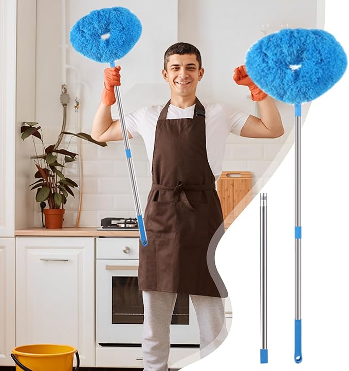 Ceiling Fan Cleaner Duster - Reusable Duster with Extendable Pole Flexible Cleaning Tool for Ceiling Fans Furniture Baseboards Blinds Corners and Cobweb Removal in Home Dorm Office