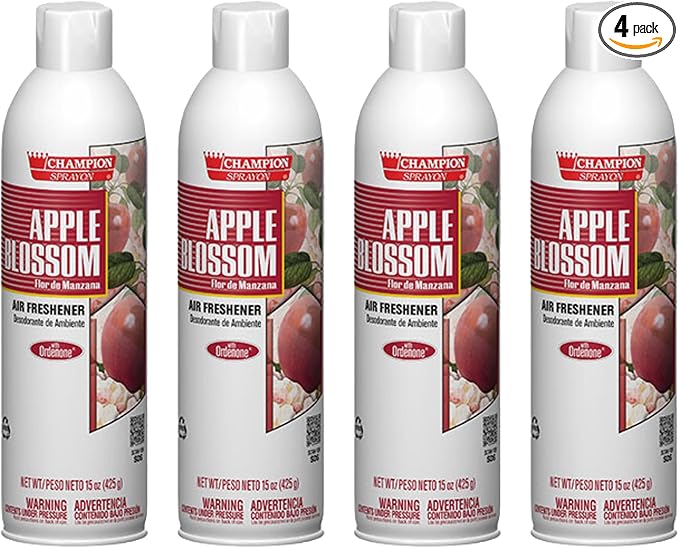 Champion Sprayon Water-Based Air Freshener Spray 14 oz Odor Control Room Freshener Apple Blossom (4 Pack)