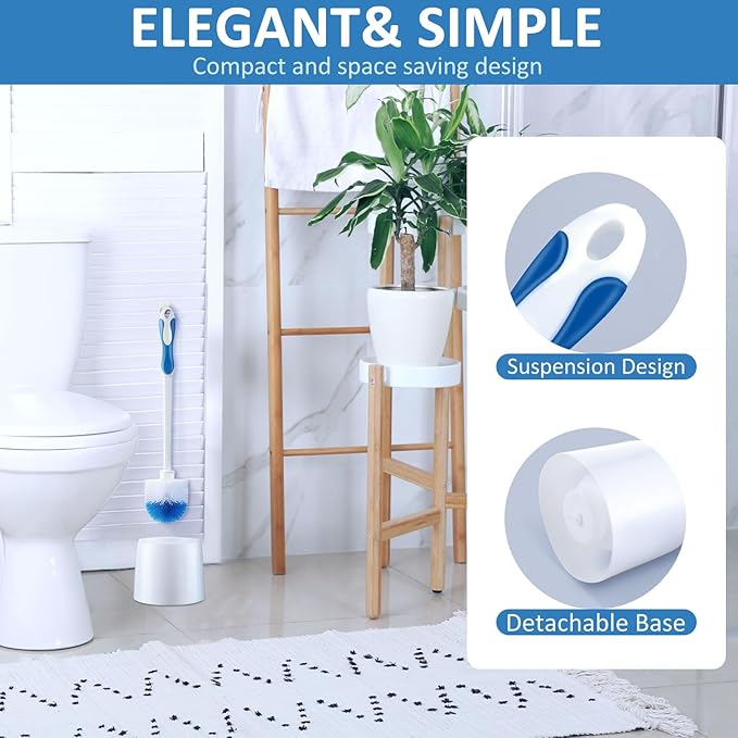 Tioncy 6 Pack 14.96 Inches Toilet Brush with Holder Toilet Bowl Brush and Caddy Set Stiff Bristles Scrubber for Bathroom Cleaning Supplies (BlueWhite)
