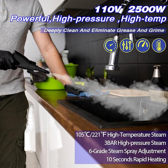 2500W Handheld Steam CleanerPortable Car Steamer For Auto DetailingHigh-Temperature and Pressure Steam Cleaner For Home Steam Cleaning Machine for FurnitureKitchenGroutFloorTile (Blue)
