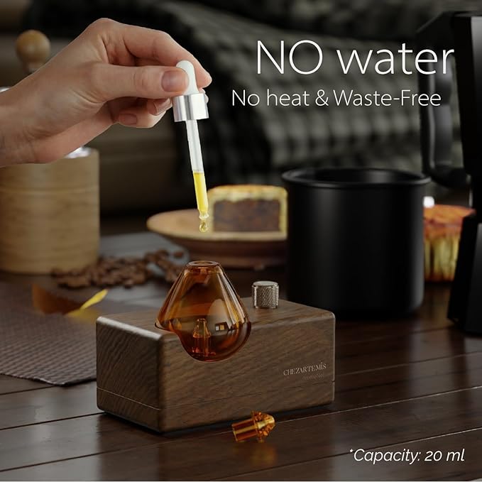 Amber Premium Glass Essential Oil Diffuser with Handmade Wood Base for Aromatherapy Retro Waterless Scent Diffuser with Cool Mist Rechargeable &amp Wireless Oil Nebulizer with LED &amp Timer 2026