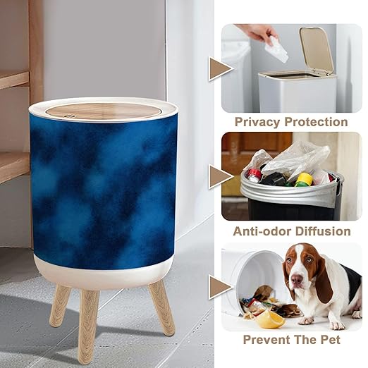 Small Trash Can with Lid Soft blue matte seamless texture side animal skin dyed navy color 1.8 Gallon/7L Garbage Can Waste Bin with Press Top Lid Legs Waste Basket for Bathroom Kitchen Bedroom